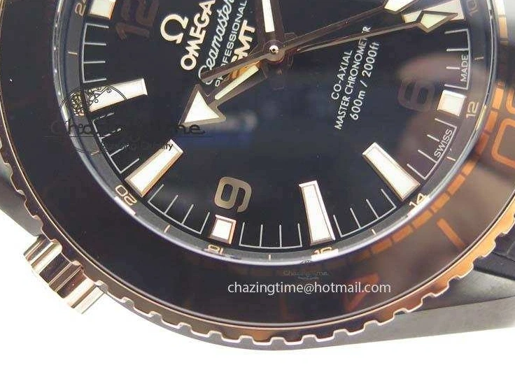 0427 Planet Ocean 45mm GMT DLC RG JHF Best Edition Black Dial On Leather Strap A Soft 8193